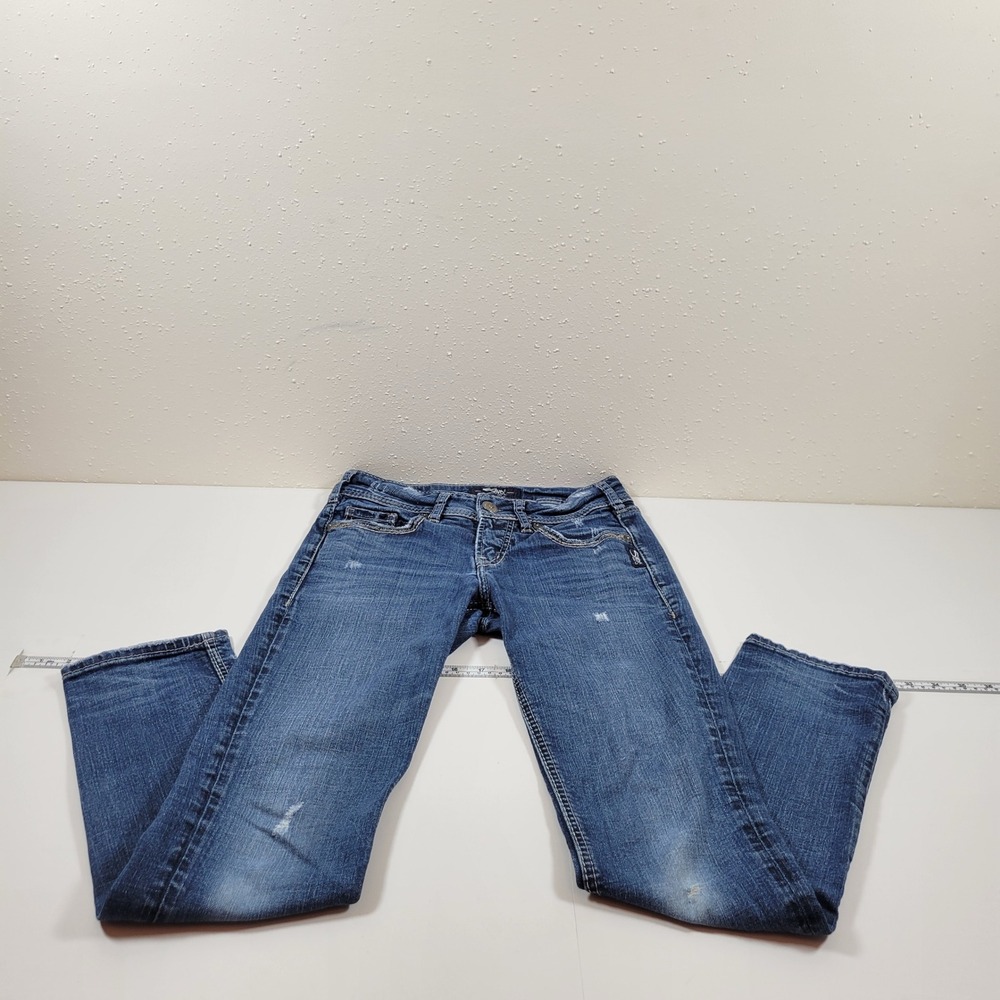 Silver Jeans Co Suki Ankle Slim Womens 25 Blue Distressed Mid Rise Denim